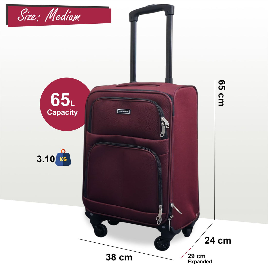 Tahara Medium Soft Shell Suitcase in Wine