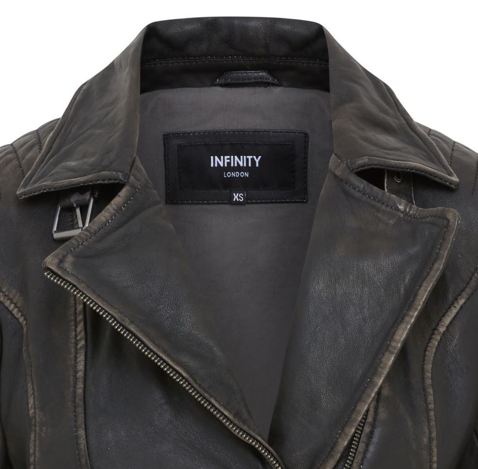 Womens Black Leather Brando Biker Jacket - Finnsnes