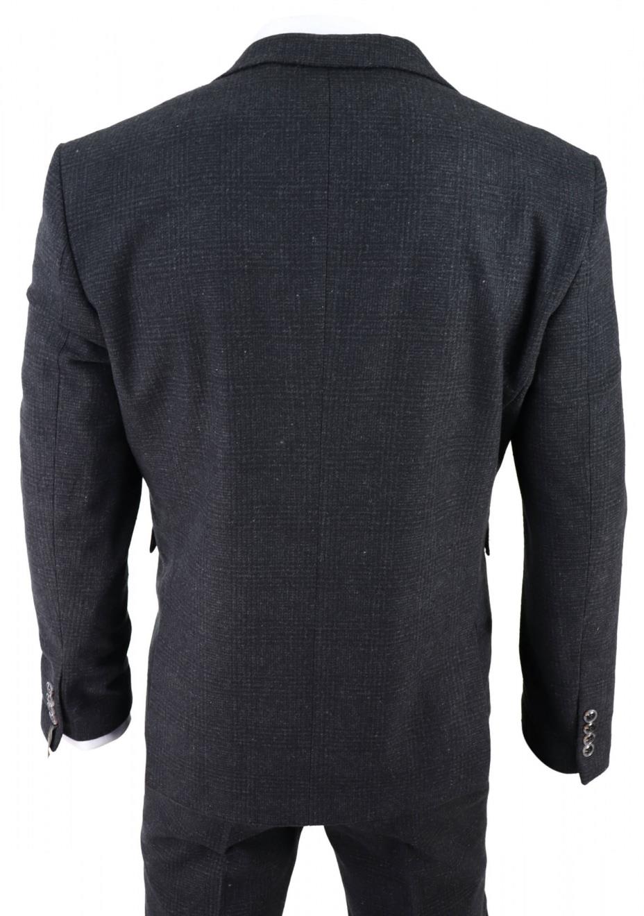 Mens Black 3 Piece Tweed Suit Peaky Blinders 1920s Gatsby Classic Tailored Fit