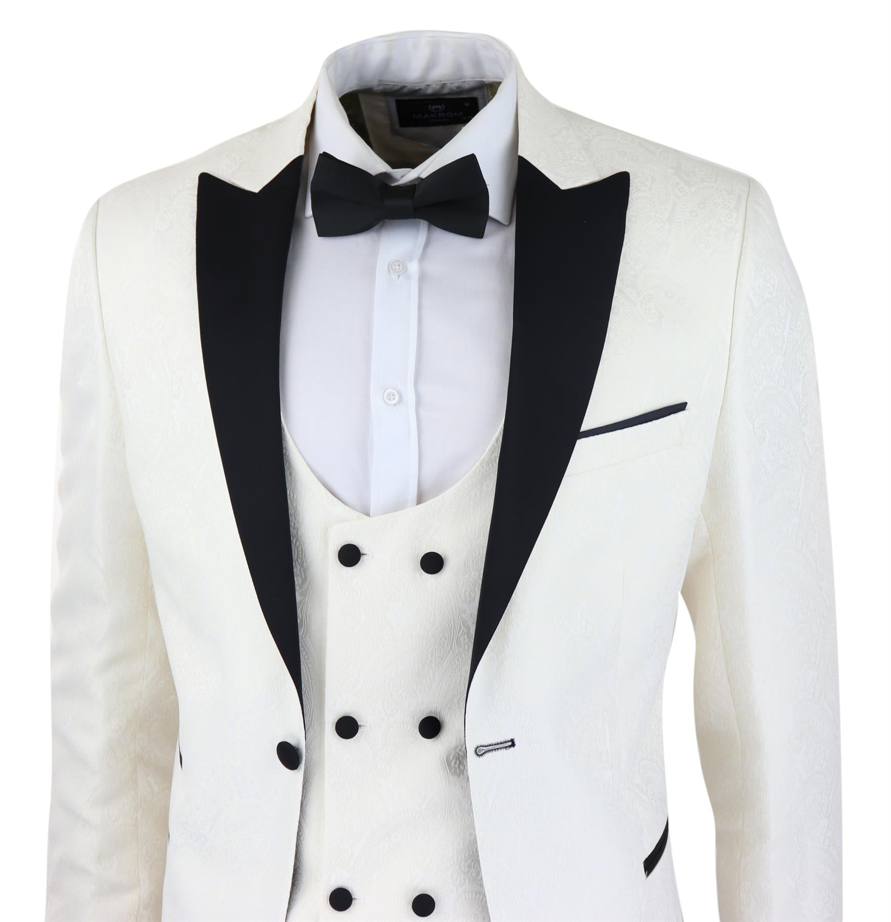Mens Beige Tuxedo Blazer Waistcoat Brocade Ivory Satin Paisley Dinner Jacket