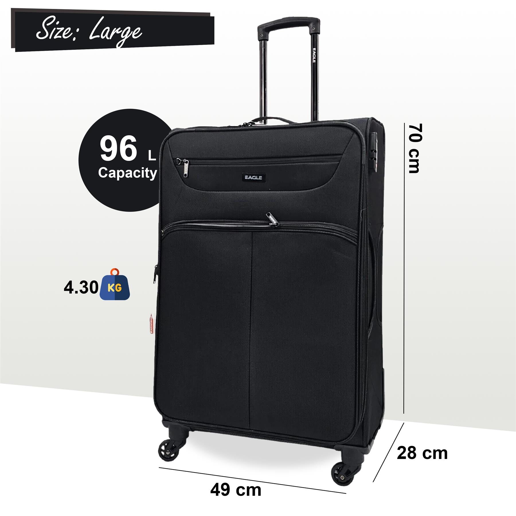 Baileyton Large Soft Shell Suitcase in Black