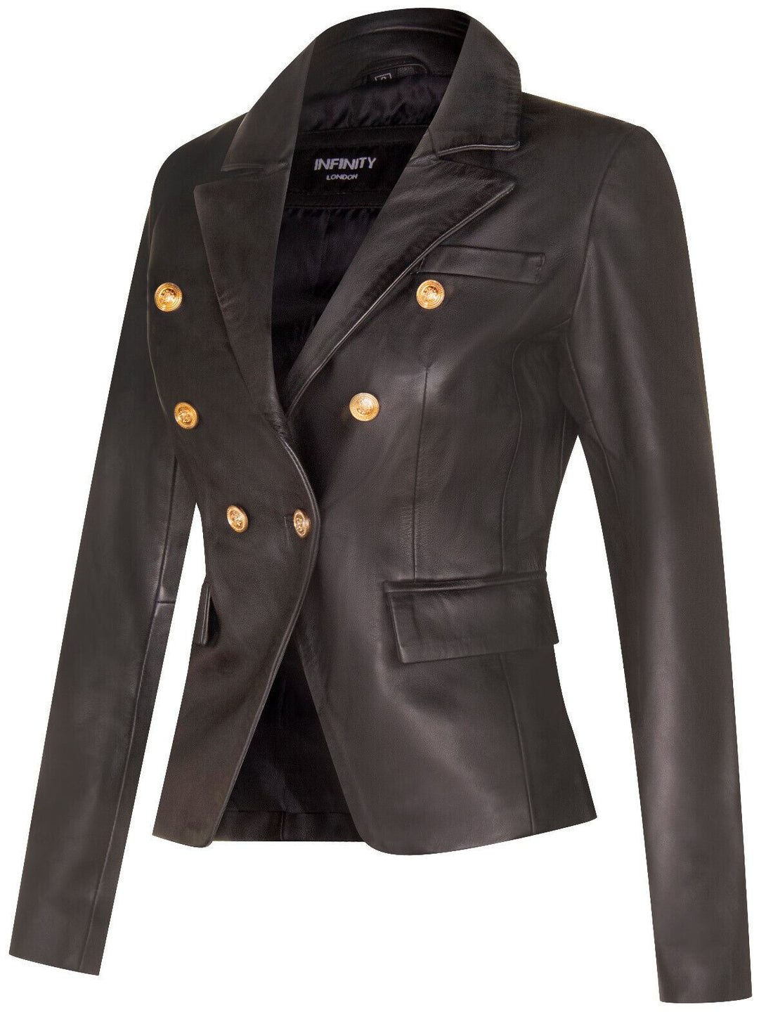 Womens Classic Leather Military Blazer Jacket-Newent - Upperclass Fashions 