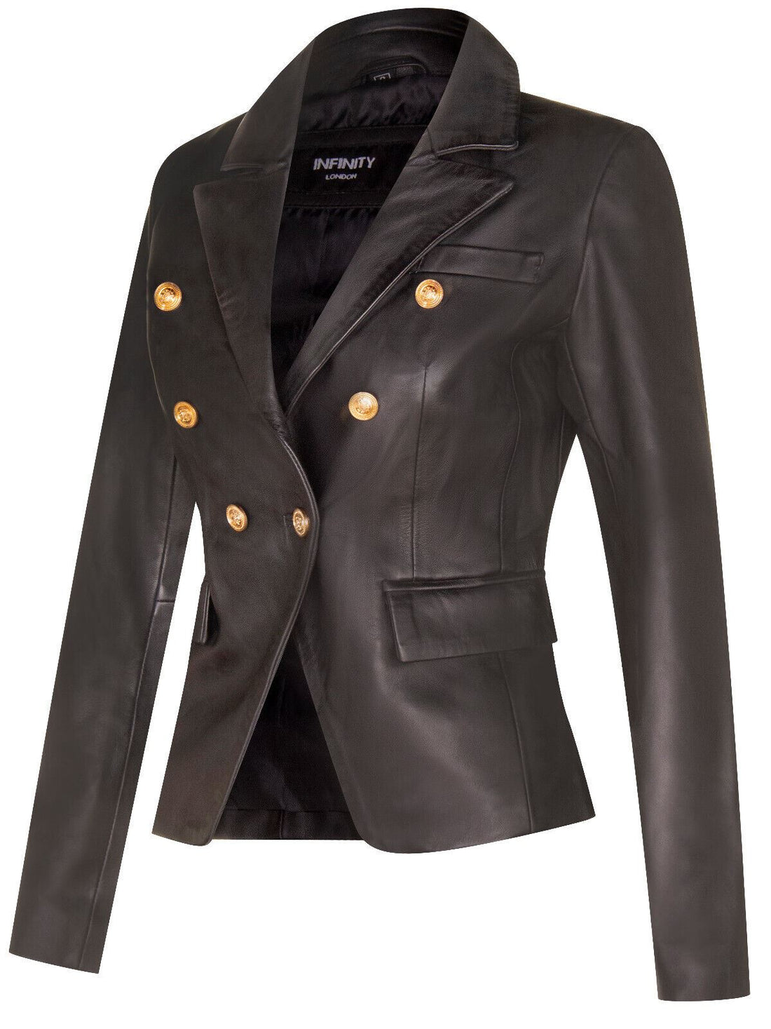 Womens Classic Leather Military Blazer Jacket-Newent
