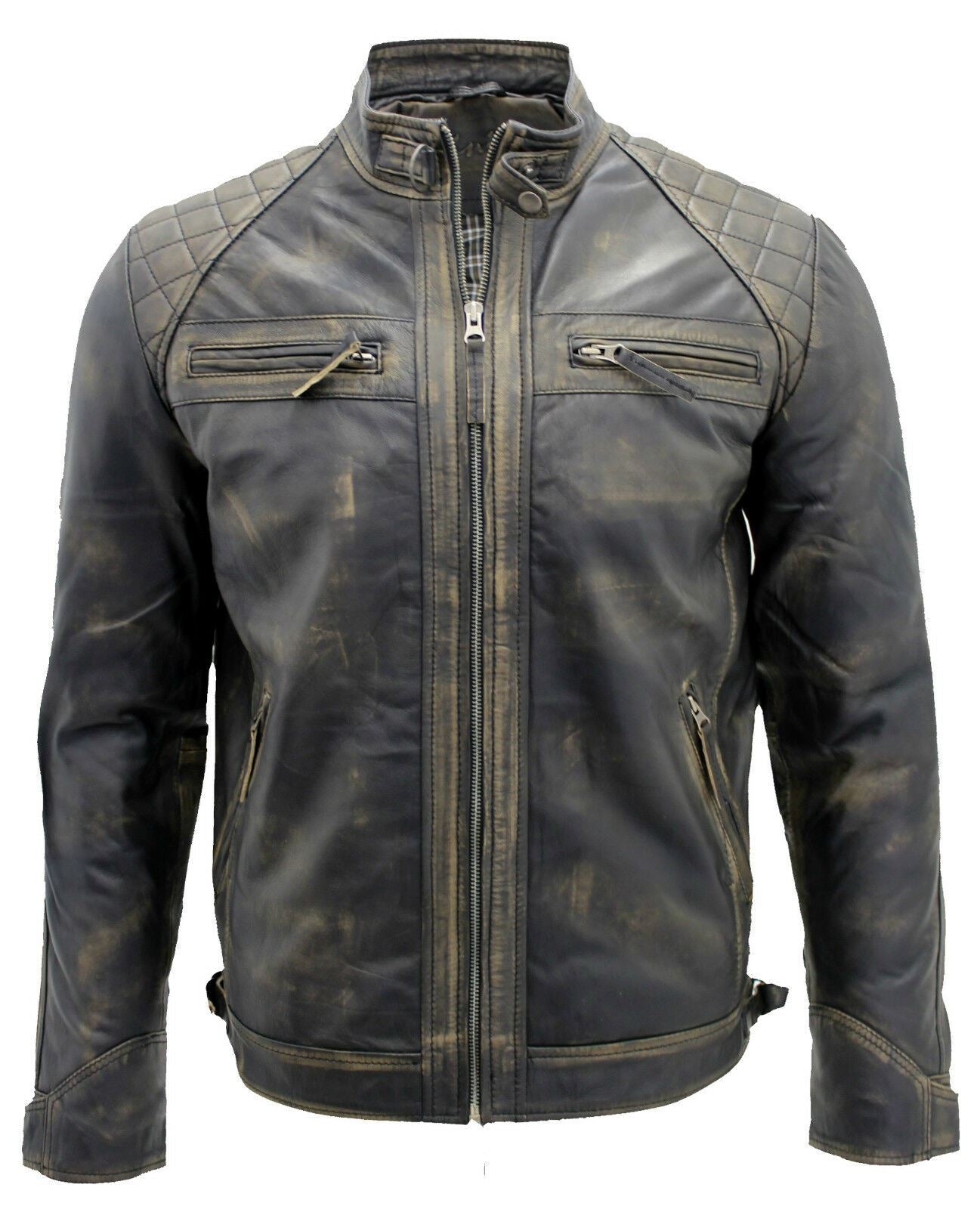 Men Classic Leather Quilted Biker Jacket-Silsden