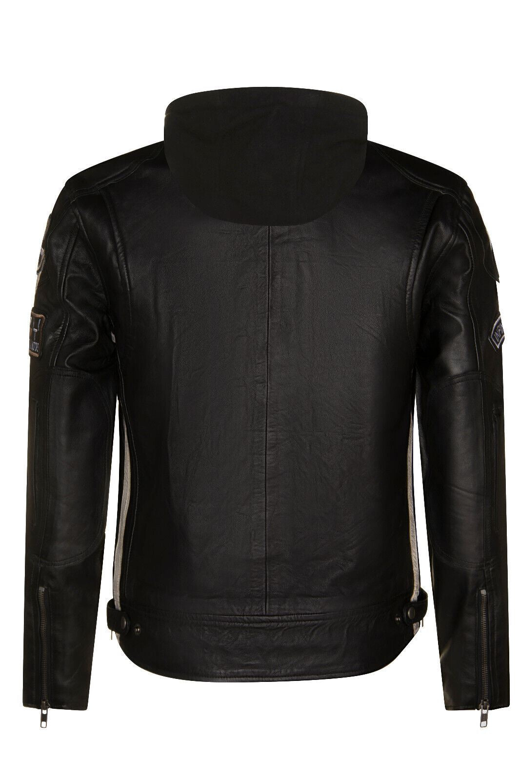 Mens Racing Hooded Leather Biker Jacket-Clovelly
