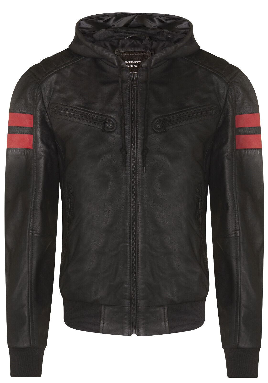Mens Leather Hooded Bomber Jacket - Cromer