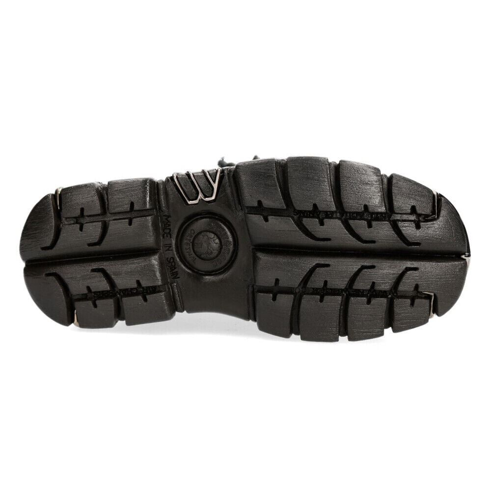 New Rock Punk Mid Calf Black Leather Boots-M-422-S1