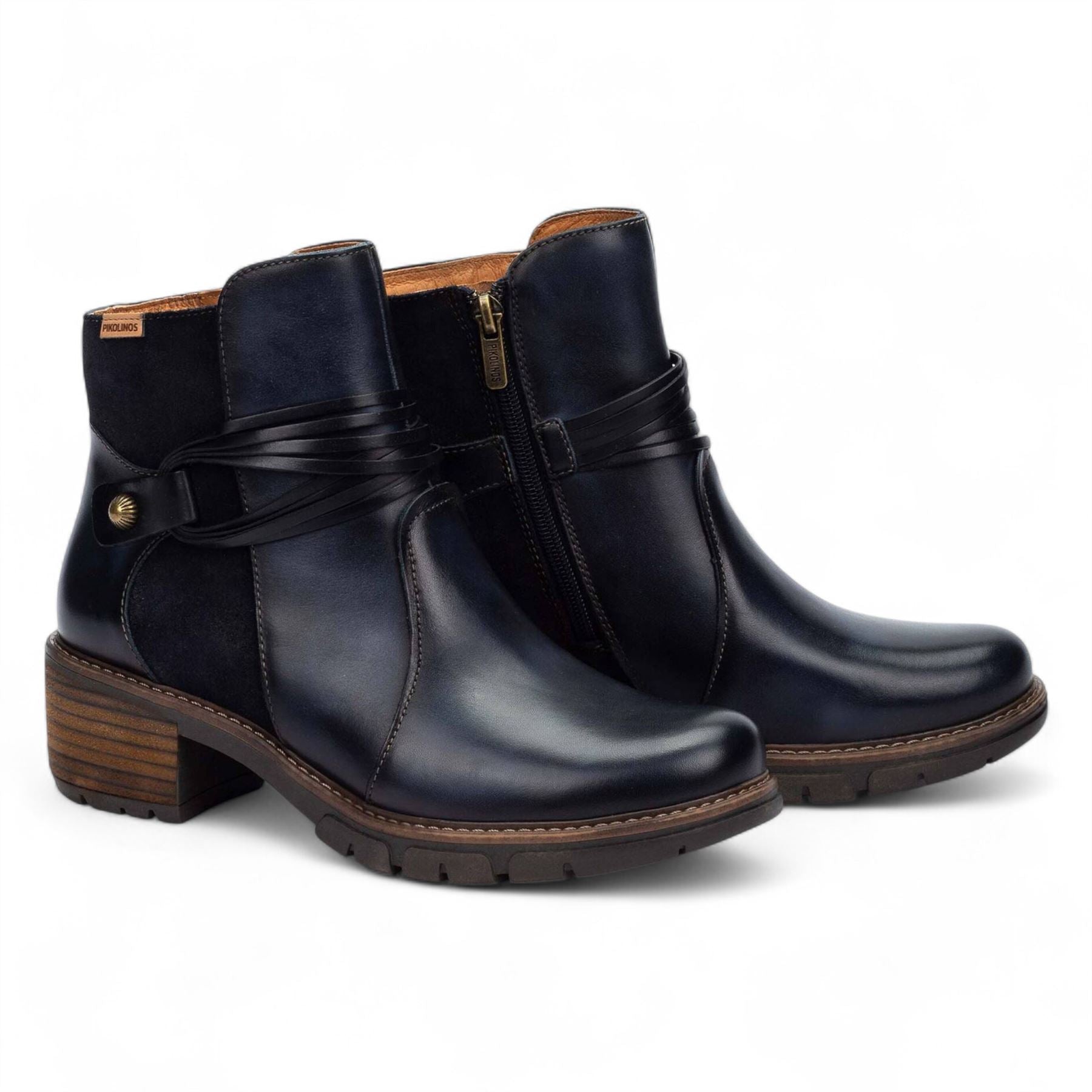 Pikolinos Women’s Blue Leather Zipped Heel Ankle Boots - San Sebastia