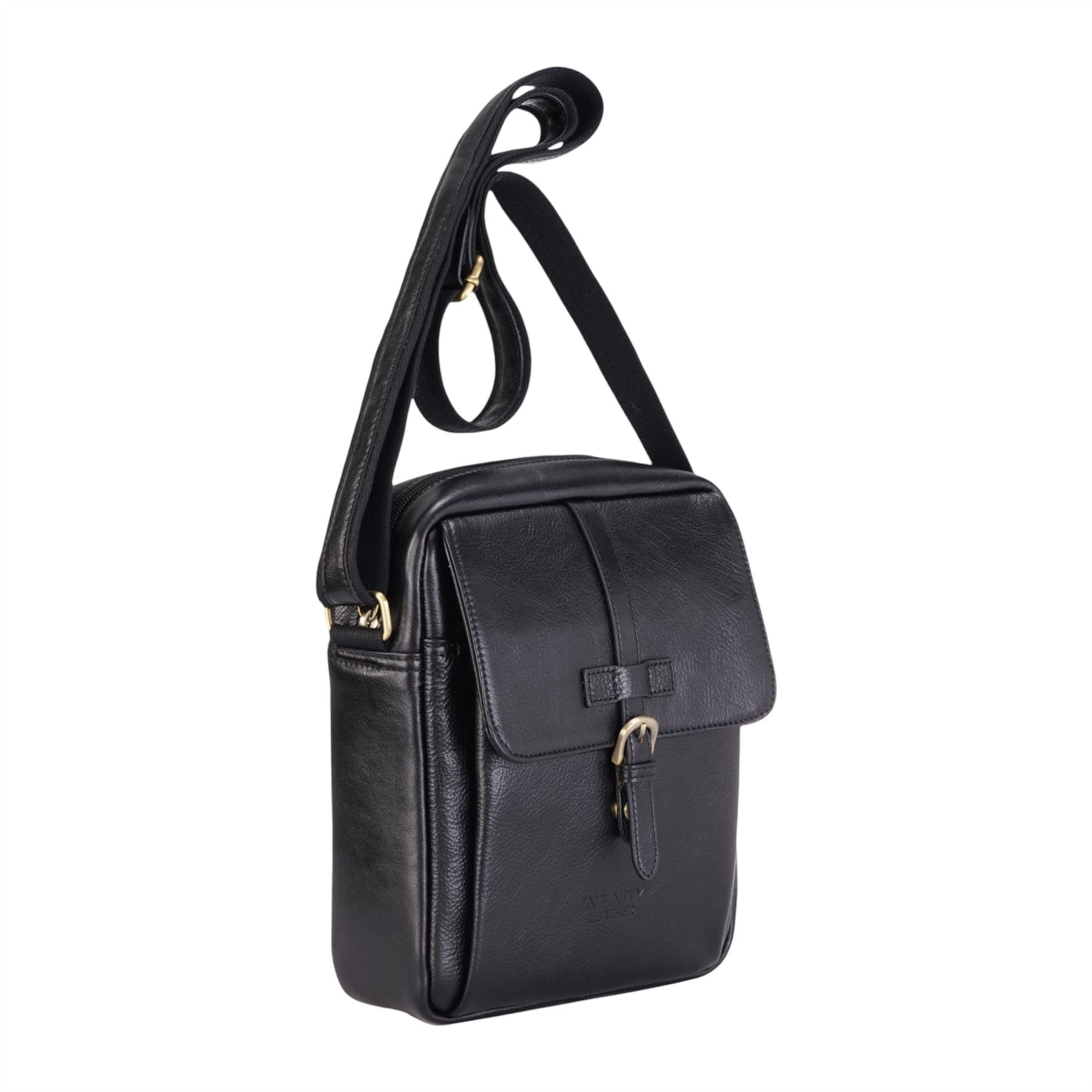 Genuine Leather Black Vintage Crossbody Messenger Travel Bag - Ashby