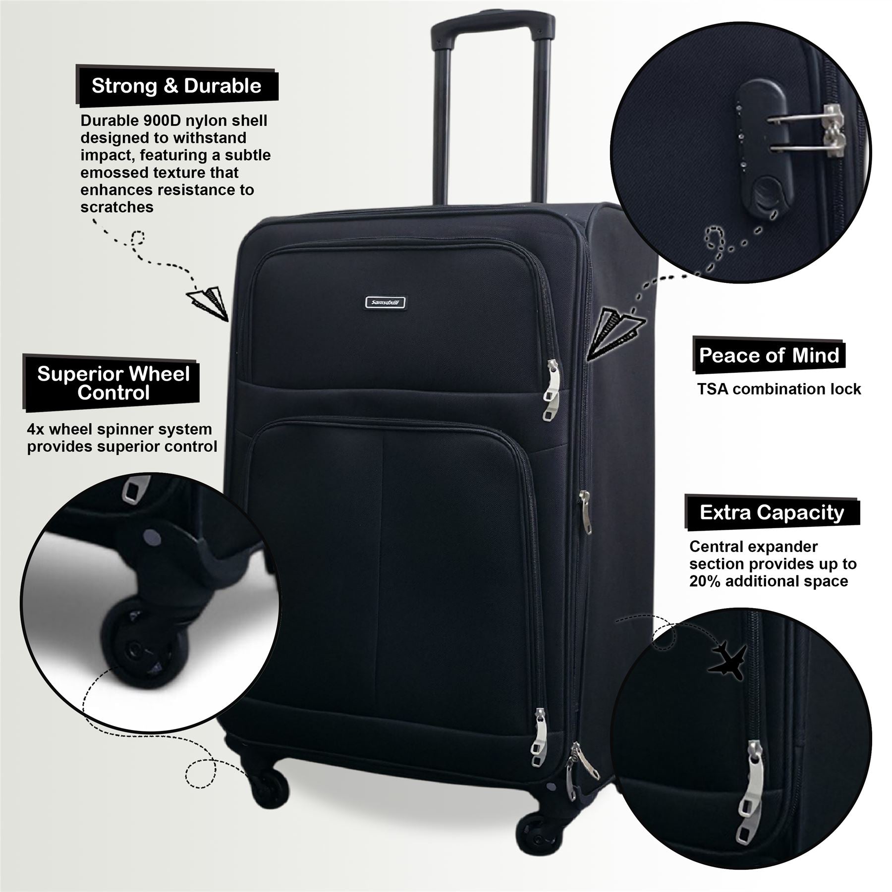Tahara Large Soft Shell Suitcase in Black