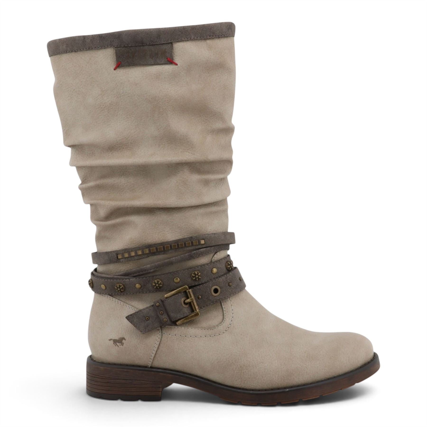 Womens White Faux Leather Mid-Calf Slouch Riding Boots - M0052004