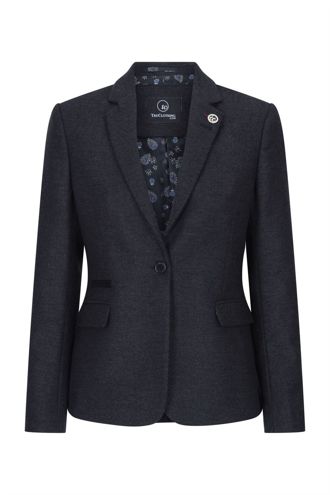 Womens Black Herringbone Check Tweed Blazer Waistcoat Wool 2 Piece Set