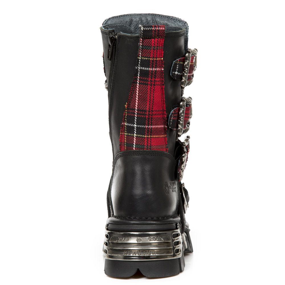 New Rock Tartan Leather Gothic Boots-391T-S1
