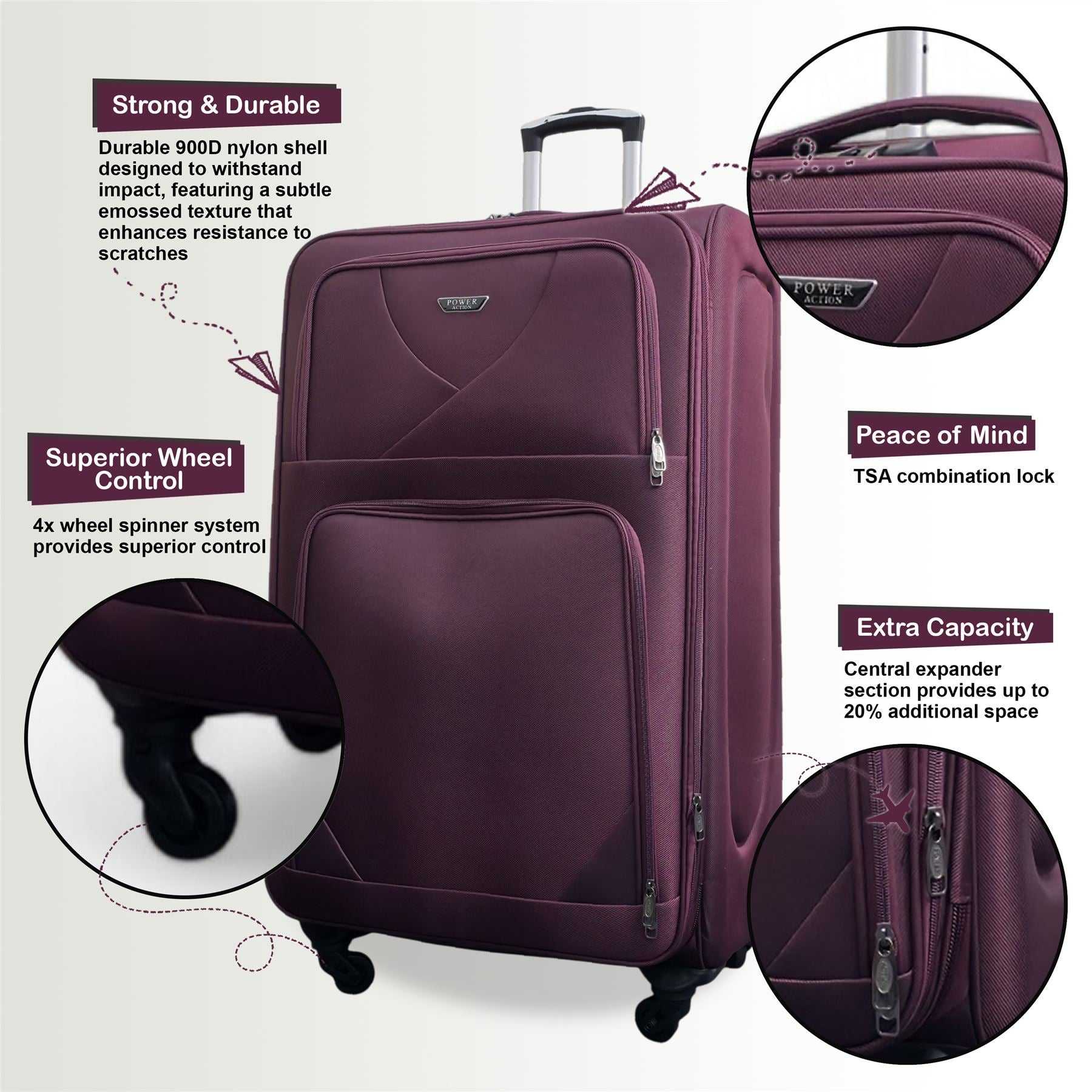 Nagoya X-Large Soft Shell Suitcase in Purple