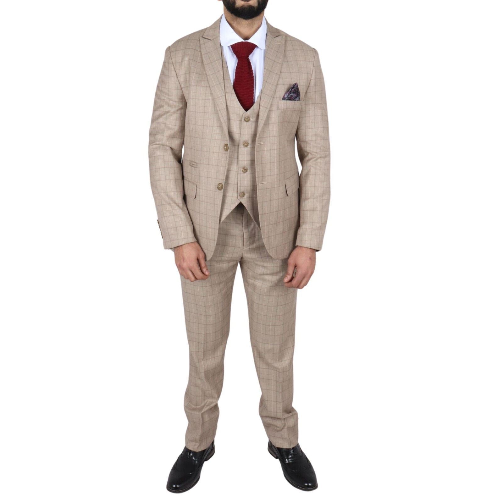 Mens IM2 Classic Plain Beige 3 Piece Suit