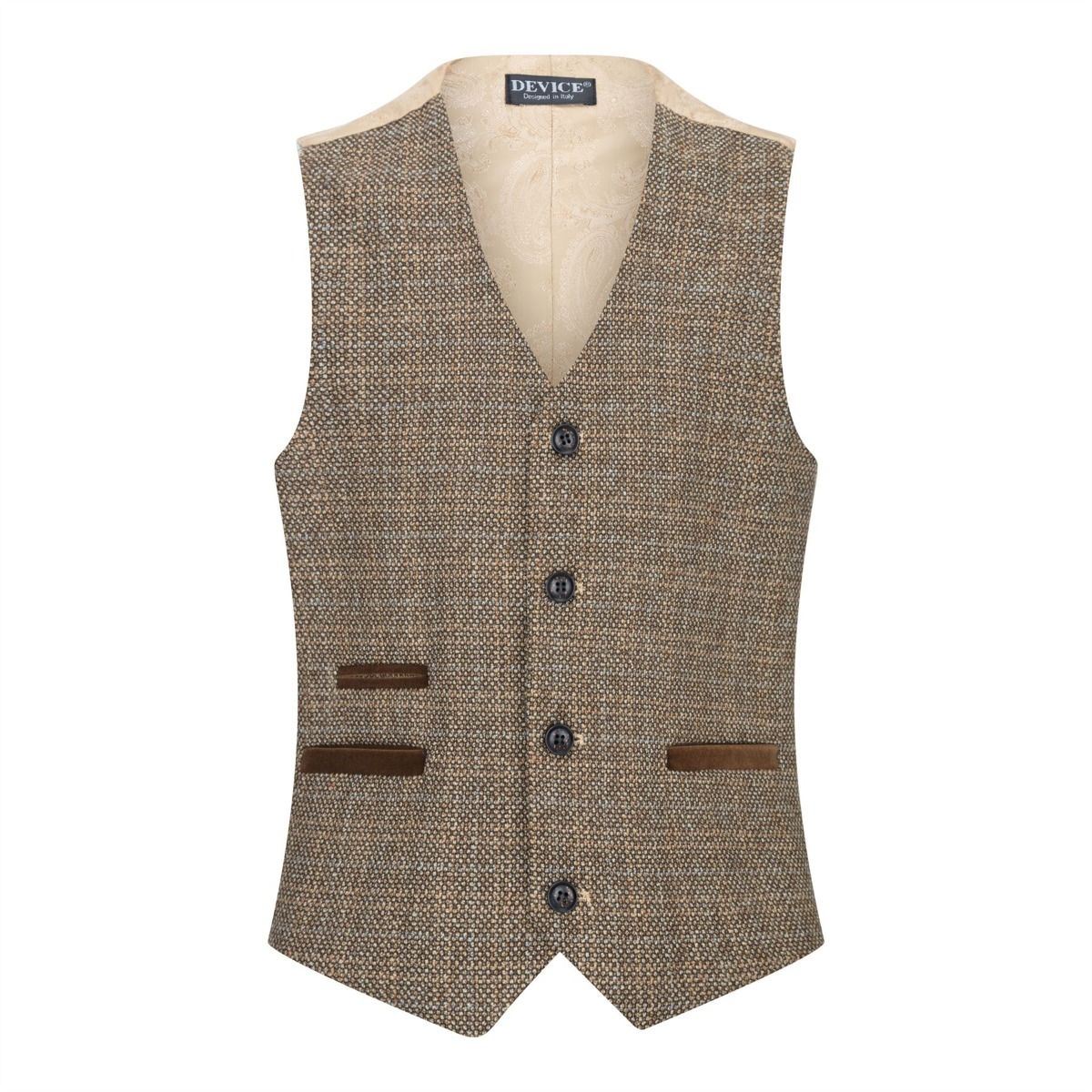Boys 3 Piece Brown Tweed Check Vintage Retro Suit