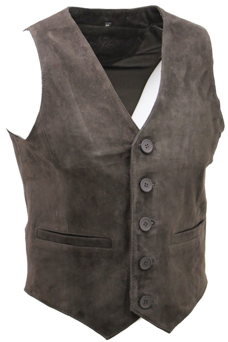 Mens Soft Suede Leather Waistcoat-Grays