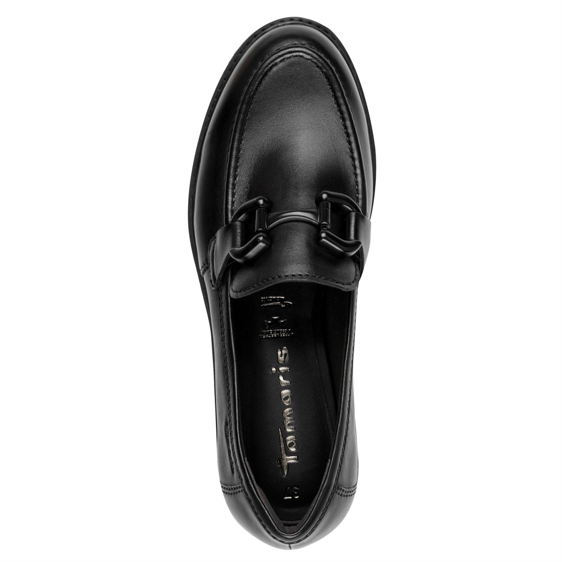 Tamaris Womens Black Leather Loafers Slip-On Platform Shoes