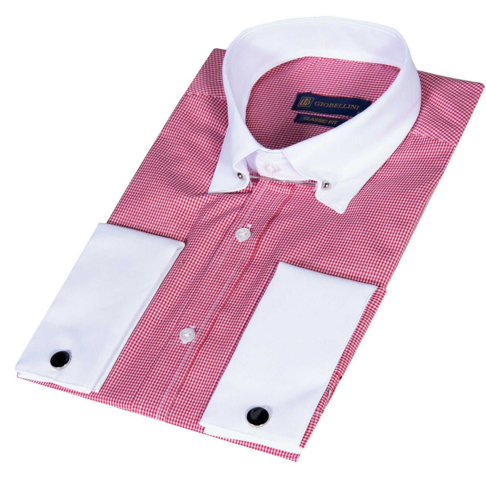 Mens Club Collar Red Shirt 1920s Peaky Blinders With Bar Poplin Pin Smart Casual