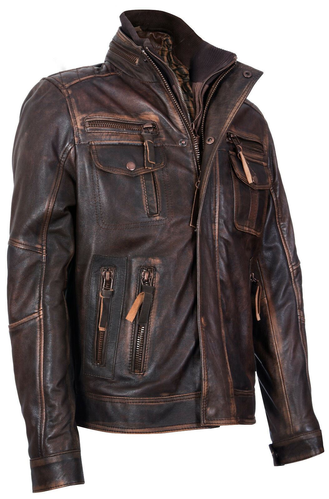 Mens Classic Leather Biker Jacket-Shildon