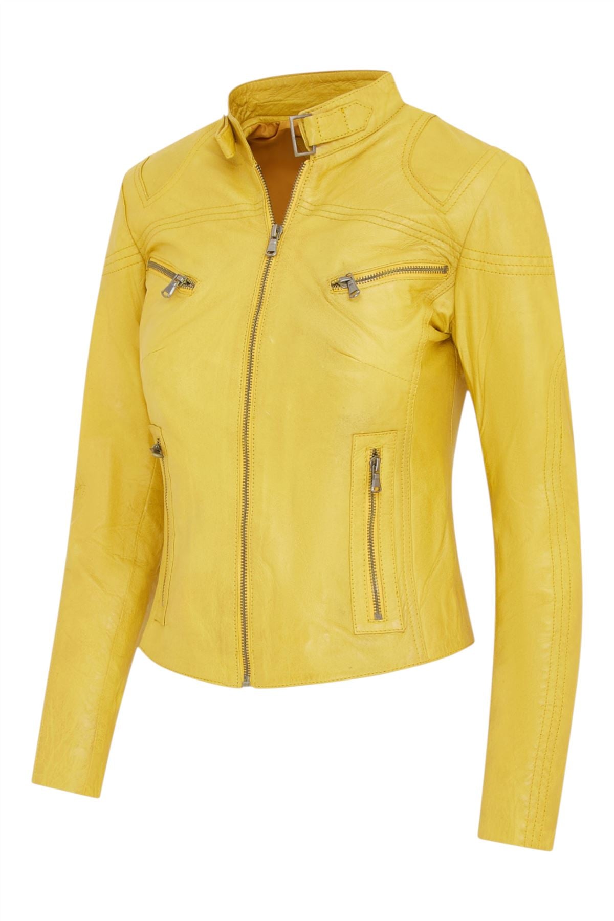 Womens Slim-Fit Leather Biker Jacket-Maldon