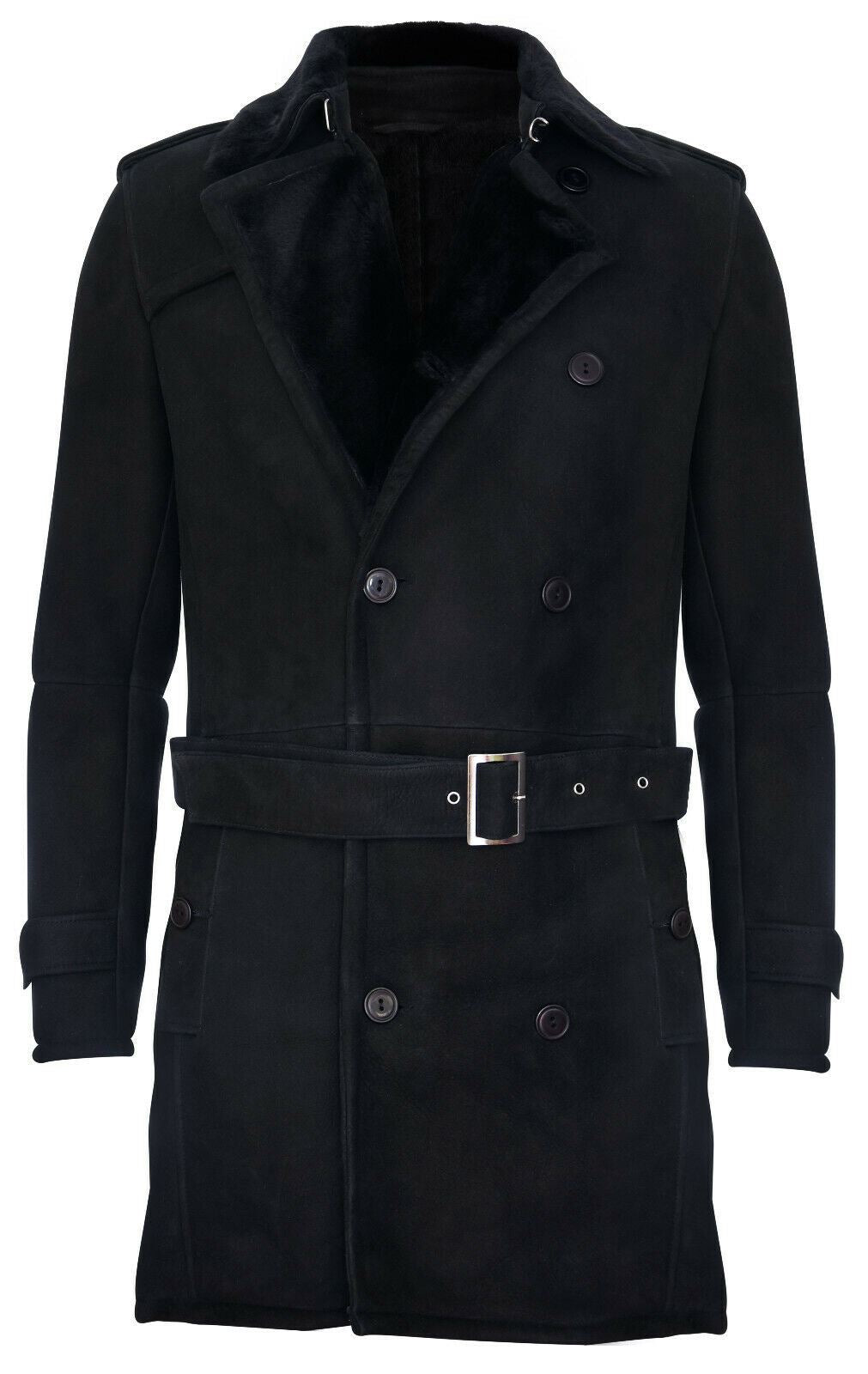 Mens Suede Sheepskin Double Breasted Coat-Kempston