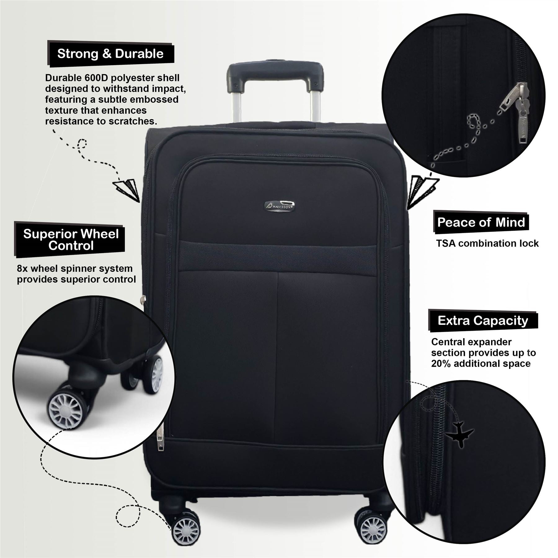 Forbes Set of 3 Soft Shell Suitcase in Black