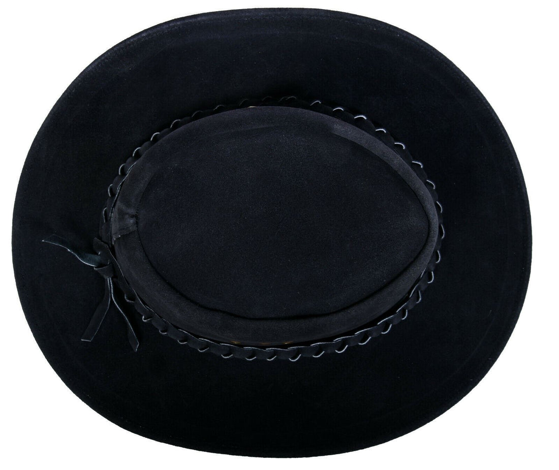 Australian Black Western Style Cowboy Outback Real Suede Leather Aussie Bush Hat