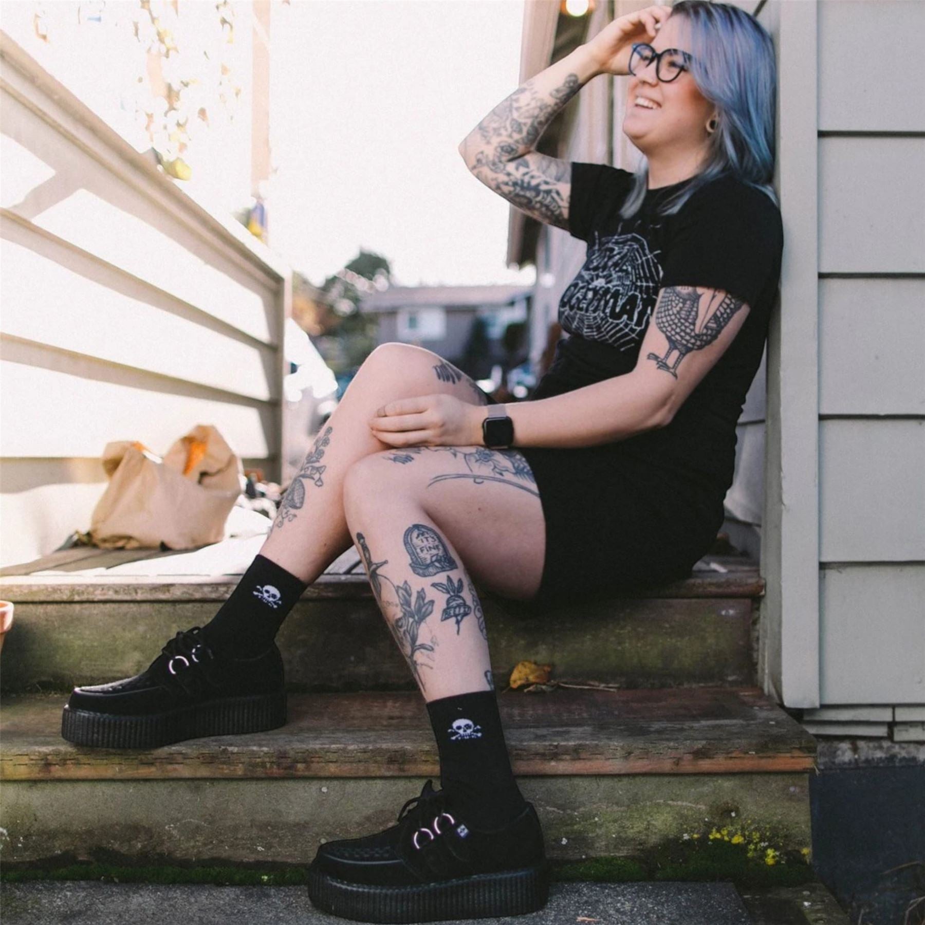 TUK Viva High Creeper Black Suede Platform Lace-Up Goth Shoes - AV7757