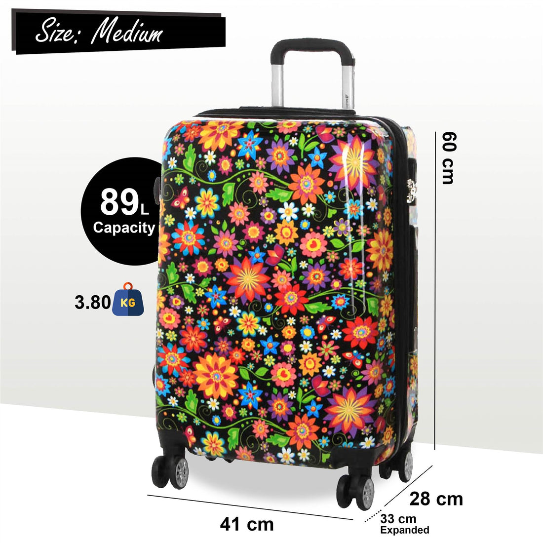 Ballina Medium Hard Shell Suitcase in Black Flower