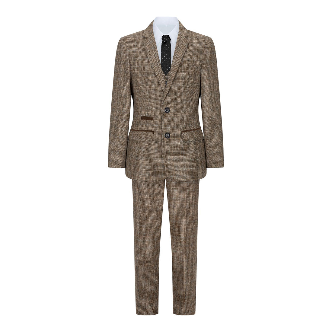 Boys 3 Piece Brown Tweed Check Vintage Retro Suit