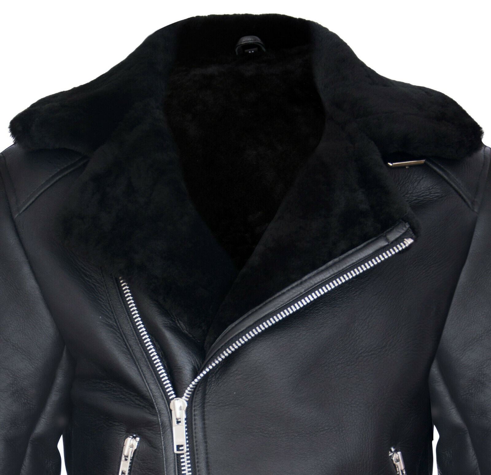 Mens Winter Sheepskin Leather Biker Jacket-Hayle
