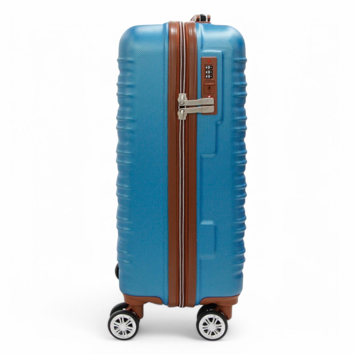 Expandable Blue Hard Shell ABS 8 Wheel Suitcase Robust Travel Case Holiday Luggage