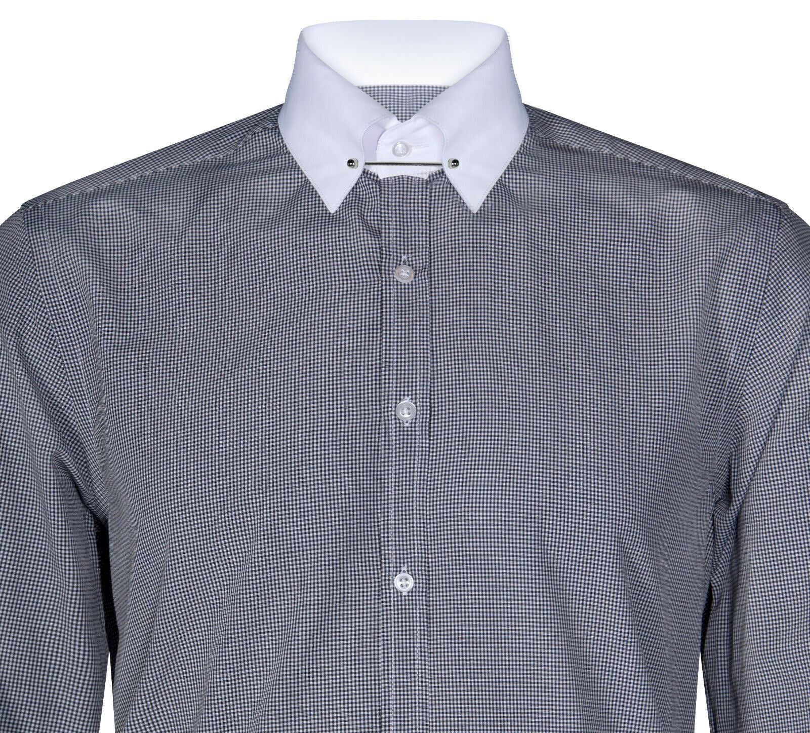 Mens Club Collar Black Shirt 1920s Peaky Blinders With Bar Poplin Pin Smart