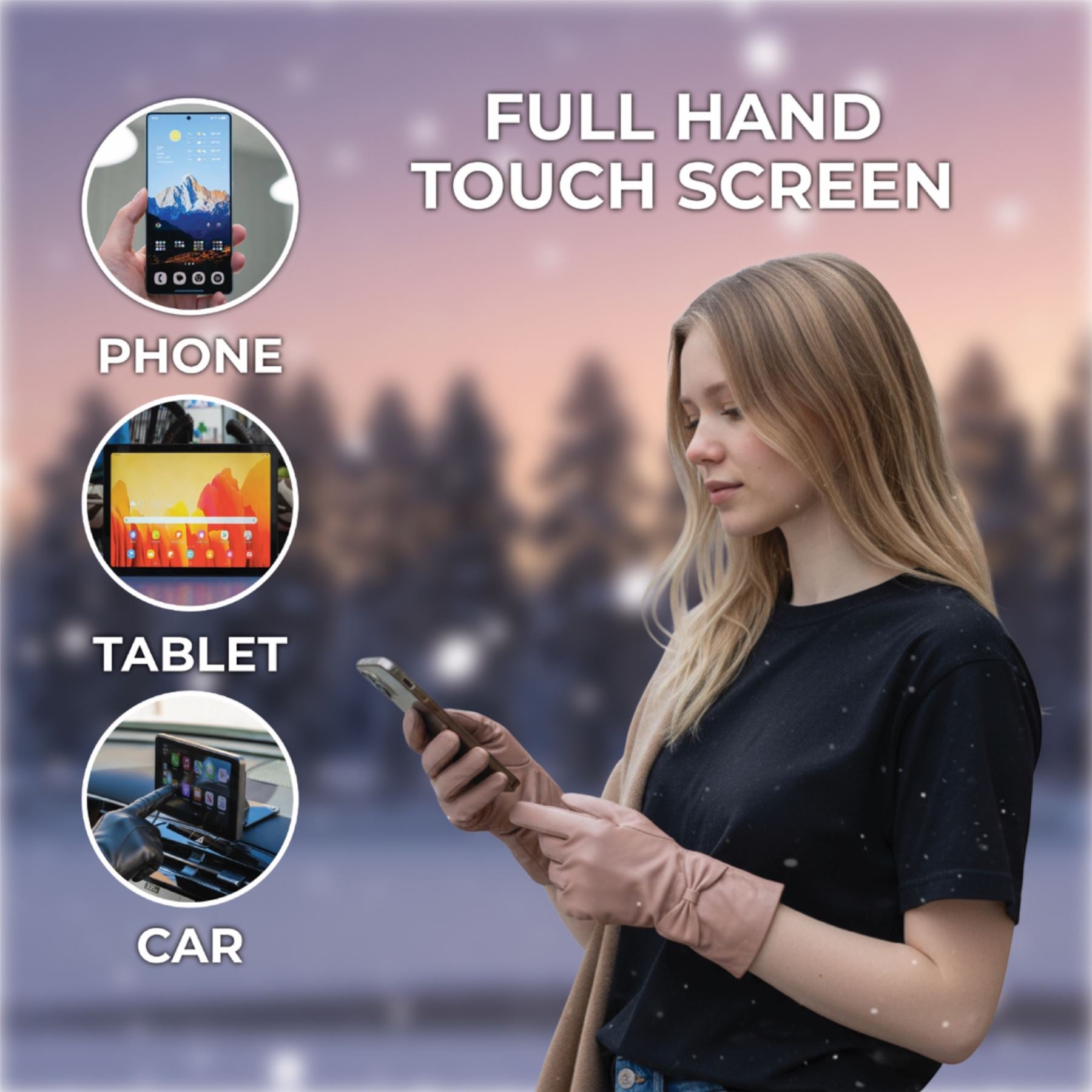 Womens Italian Leather Winter Bow Design Soft Wool Lining Gloves - L-GLV-401