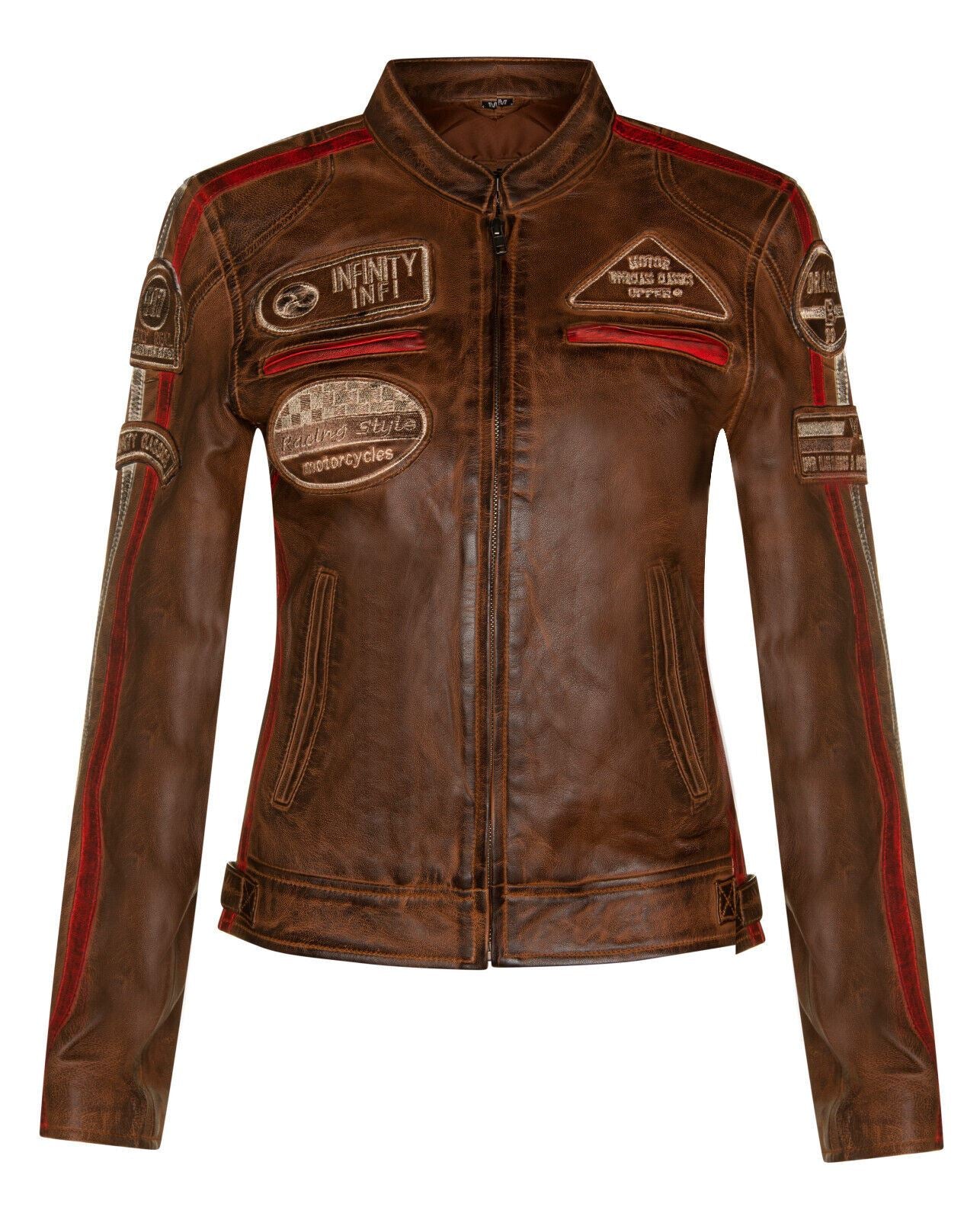 Womens Biker Racing Badges Leather Jacket-Eastleigh