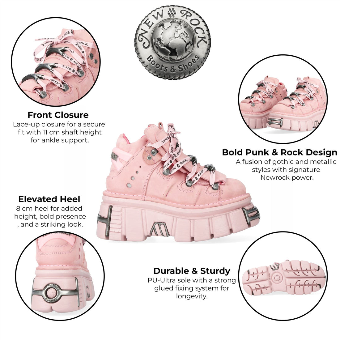 New Rock M-106-C153 Pink Tower Platform Gothic Punk Ankle Boots