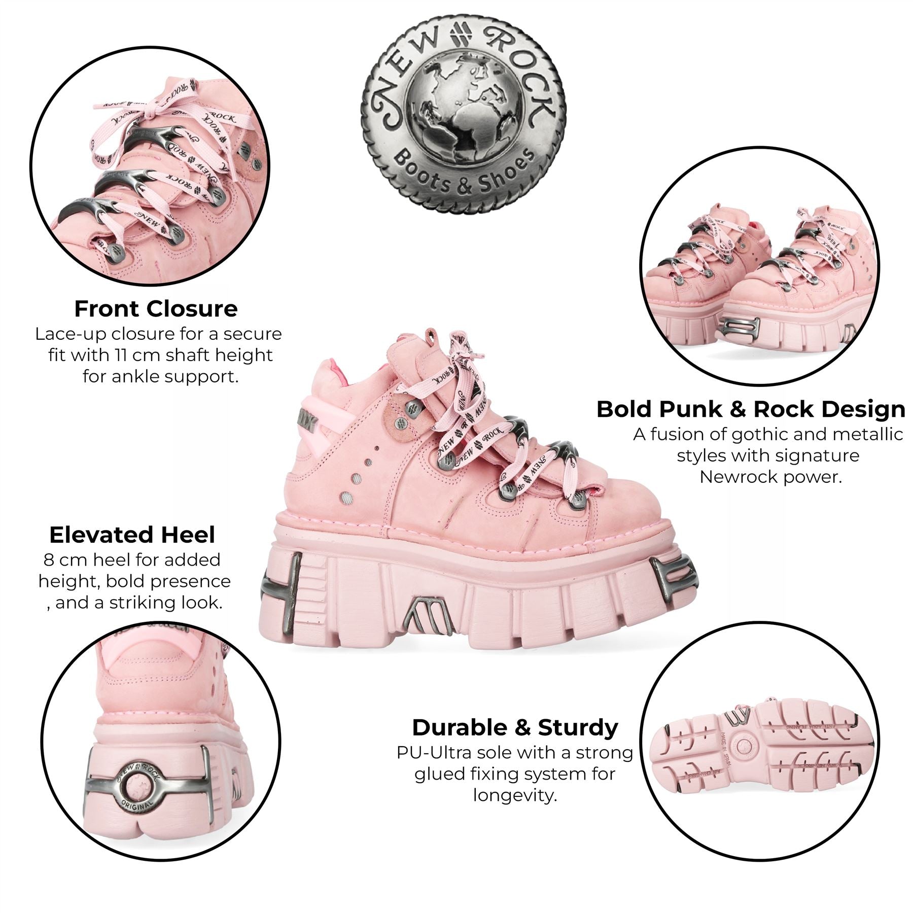 New Rock M-106-C153 Pink Tower Platform Gothic Punk Ankle Boots