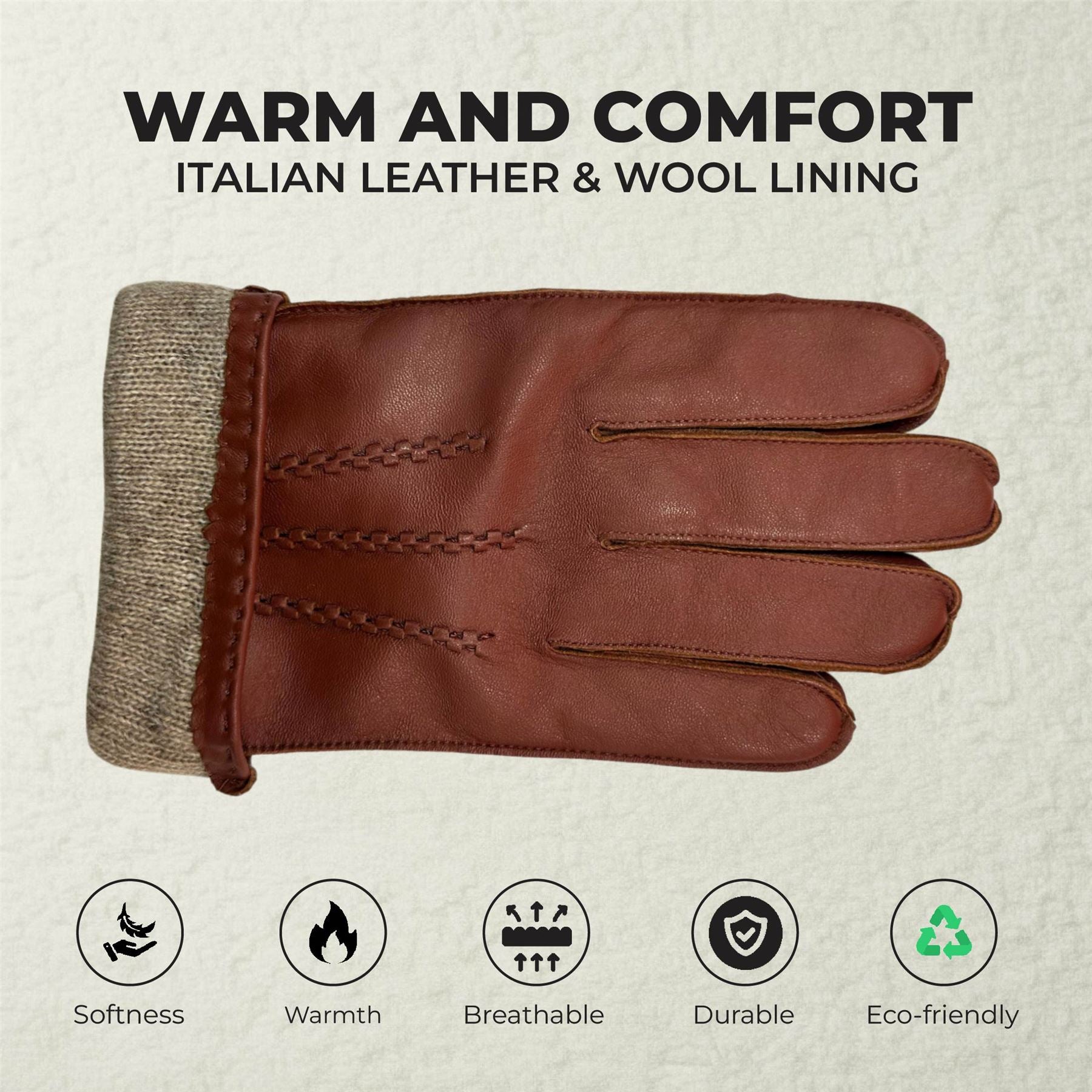 Men’s Italian Leather Warm Wool Lining Winter Stich Design Gloves - M-LGV-205