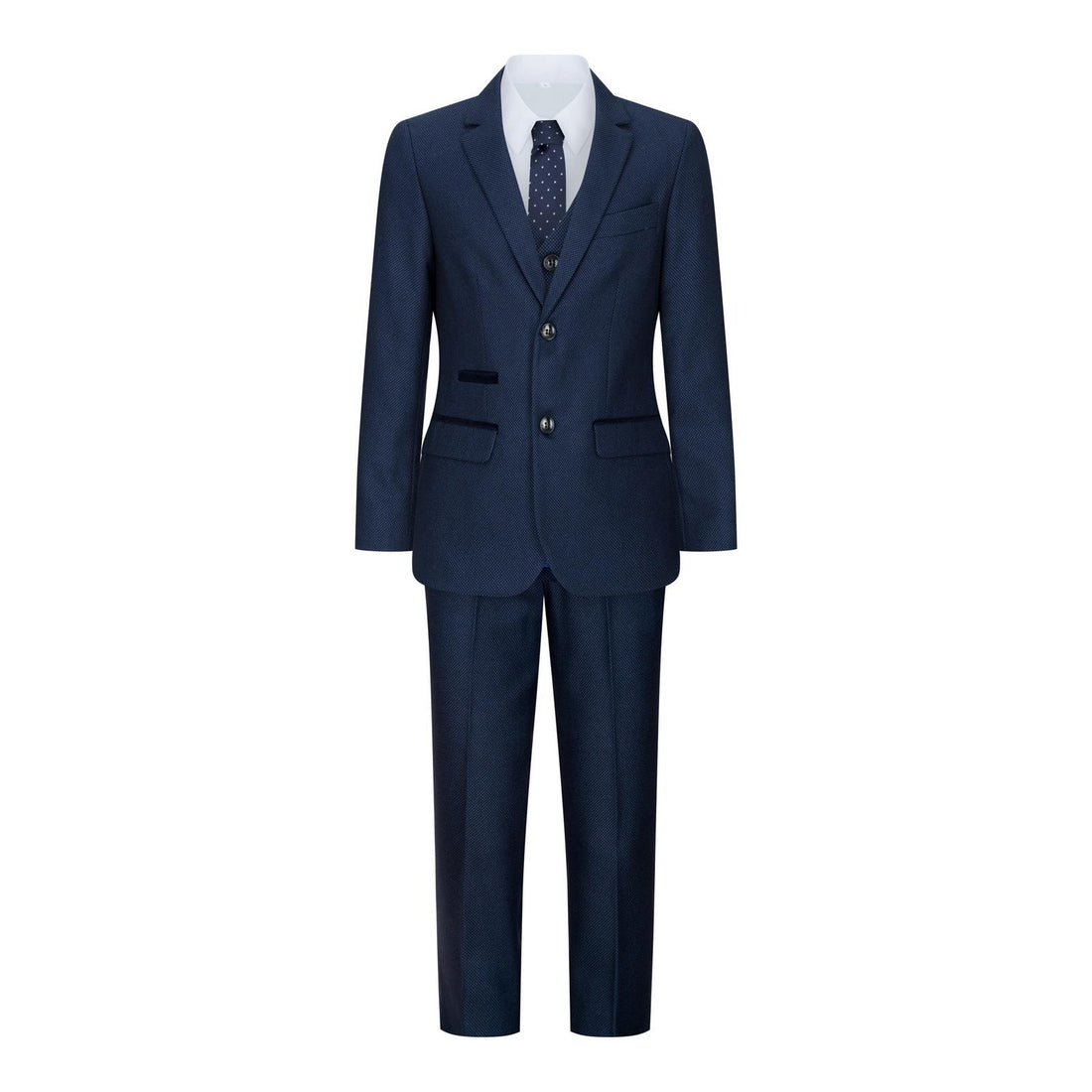 Boys 3 Piece Navy Blue Birdseye Tweed Suit