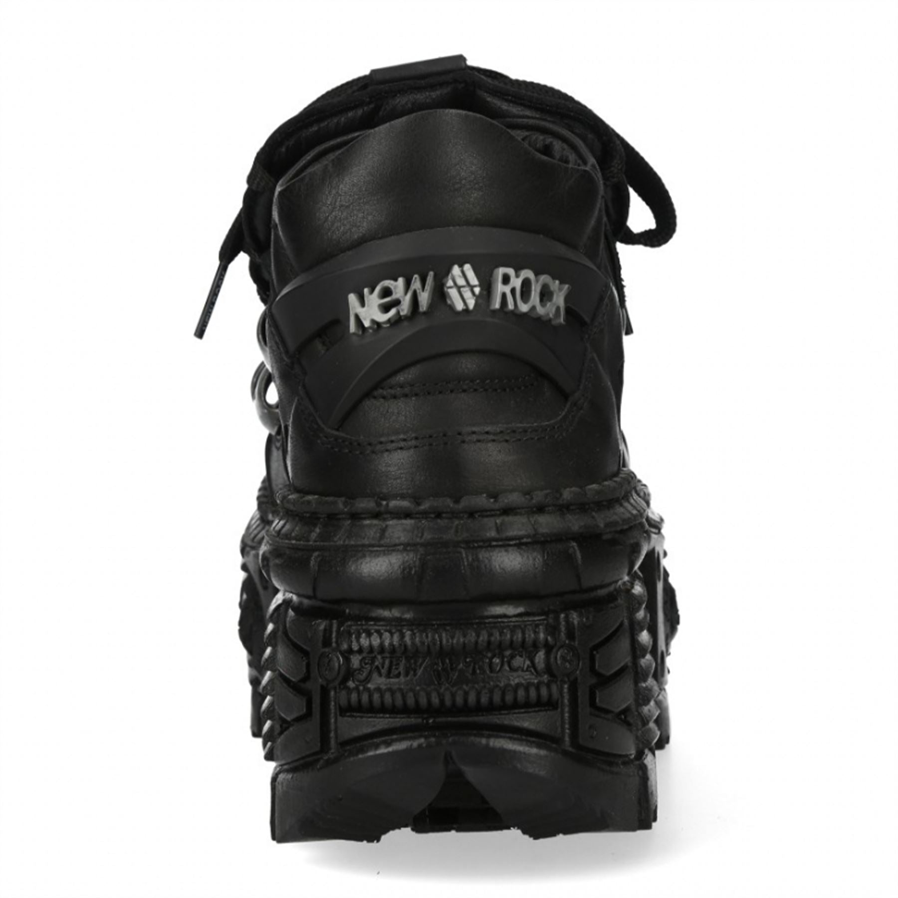 New Rock M-OVERZ106B-C1 Metallic Chunky Black Leather Gothic Ankle Boots