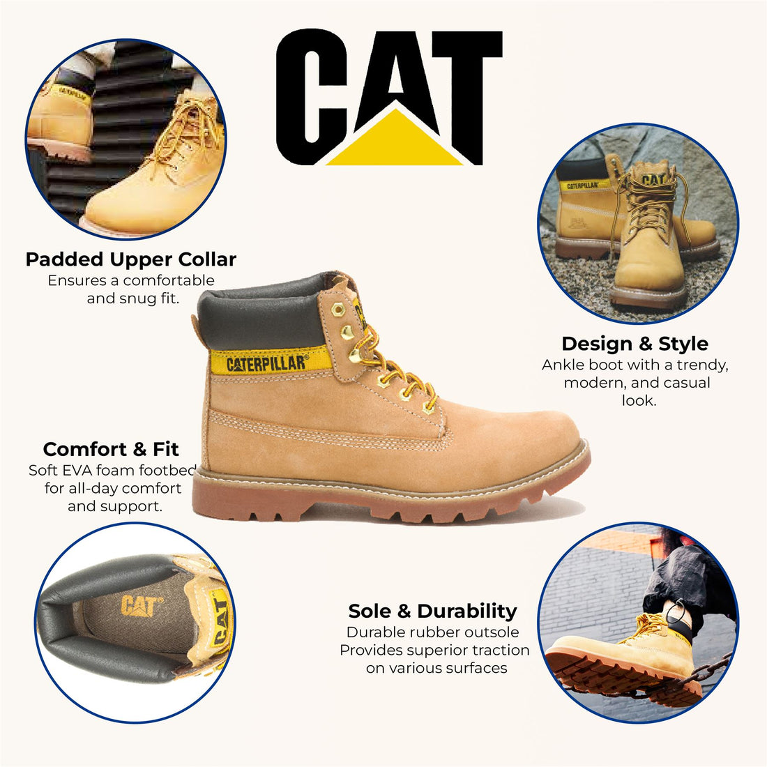 CAT (Caterpillar) Colorado 2.0 Honey Tan Leather Hiking Ankle Boots