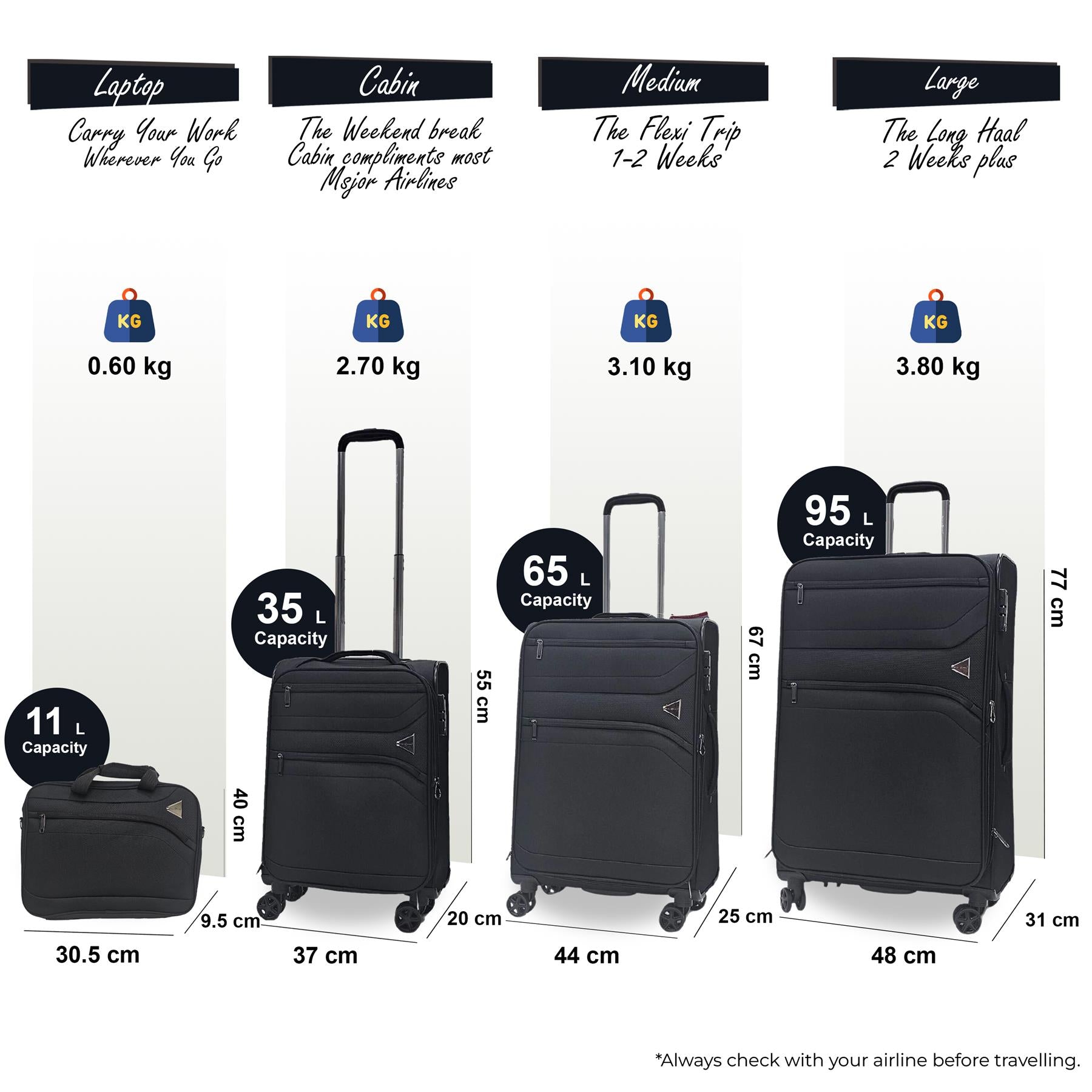 Lightweight Soft Dual 4 Wheel Luggage Suitcases