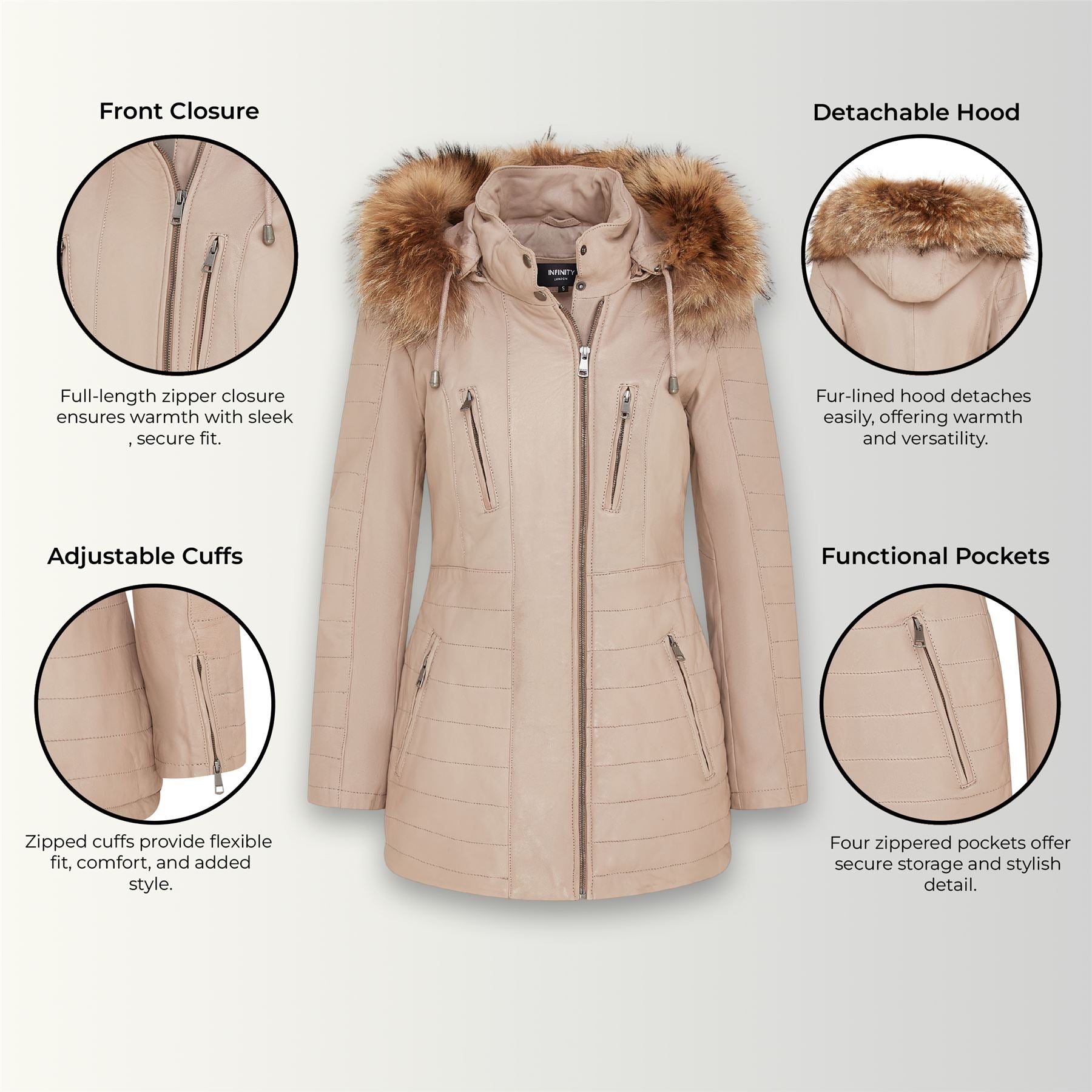 Womens Slim Fit Leather Hooded Parka Jacket-Northam