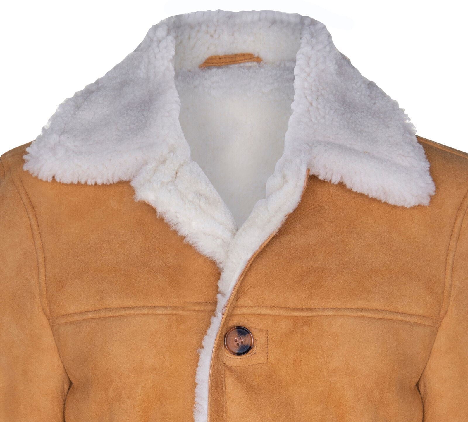 Mens Suede Tan Classic Sheepskin Car Coat-Leyton
