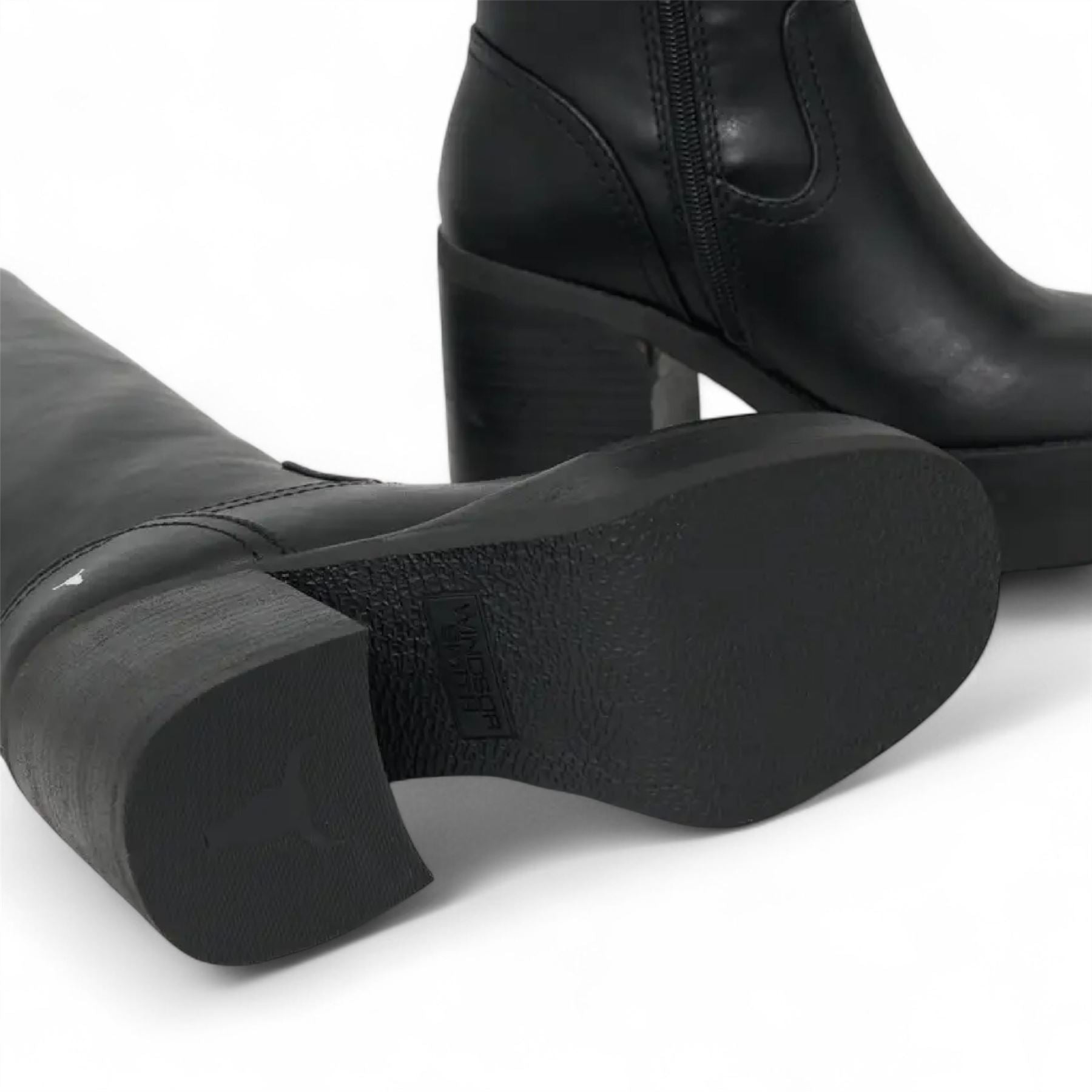 Windsorsmith Womens Black Faux Leather Knee-High Platform Heel Boots - Niche