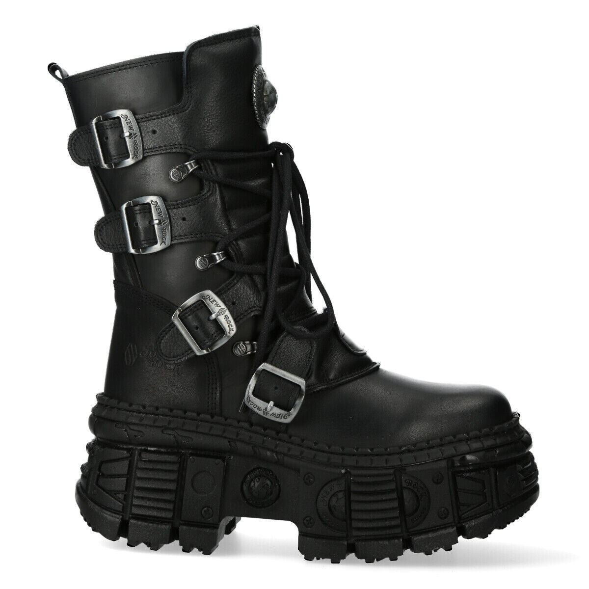 New Rock Mid-Calf Leather Goth Boots-WALL373-S5