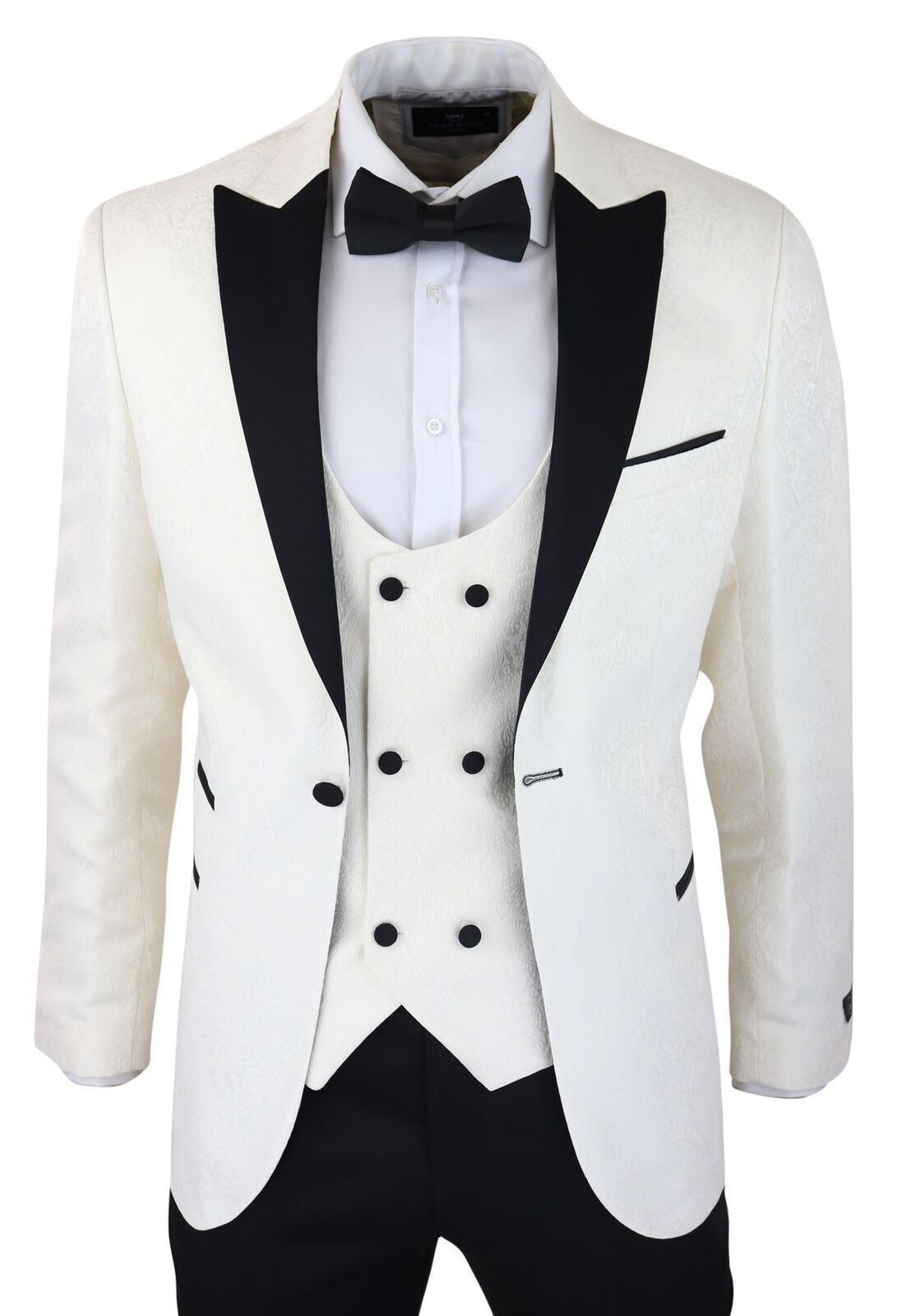 Mens Beige Tuxedo Blazer Waistcoat Brocade Ivory Satin Paisley Dinner Jacket