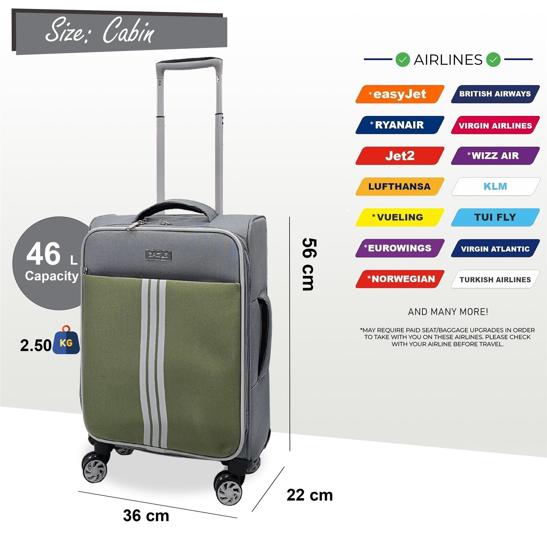 Lightweight Soft Suitcases 4 Wheel Luggage Travel Bag