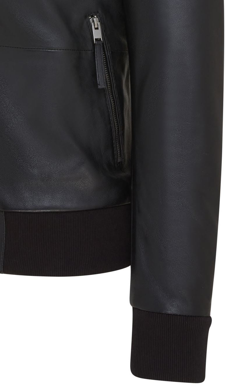 Mens Black Retro Leather Bomber Jacket - Adak